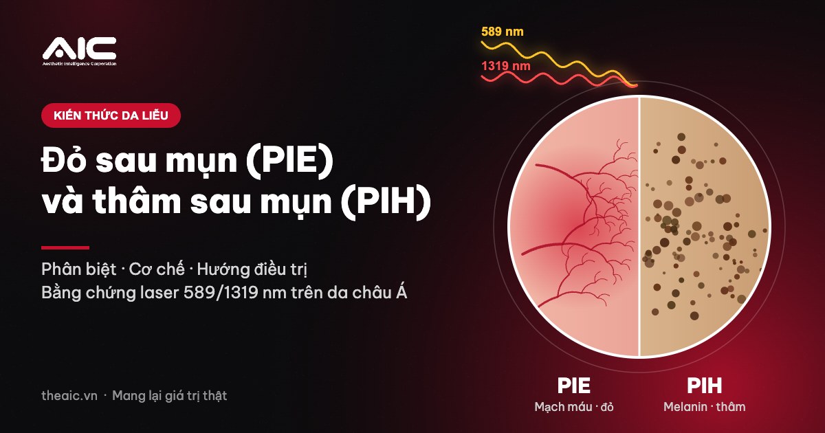 Phân biệt đỏ sau mụn (PIE) do mạch máu và thâm sau mụn (PIH) do melanin – laser 589/1319 nm