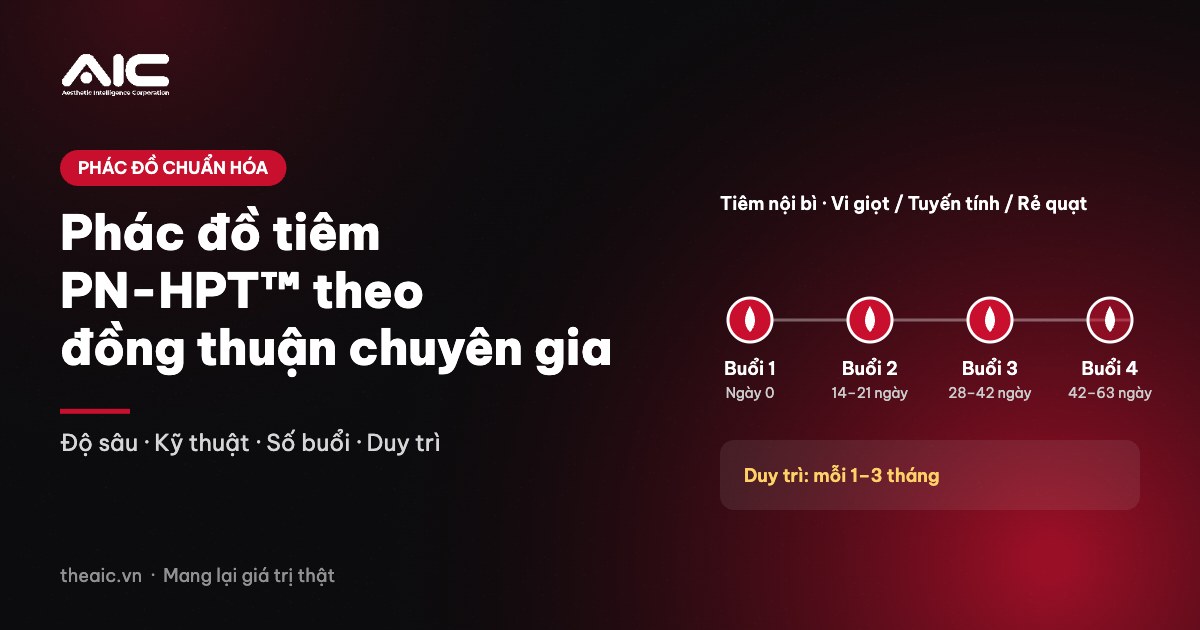 Phác đồ tiêm PN-HPT™ theo đồng thuận chuyên gia: mỗi 14–21 ngày, 3–4 buổi